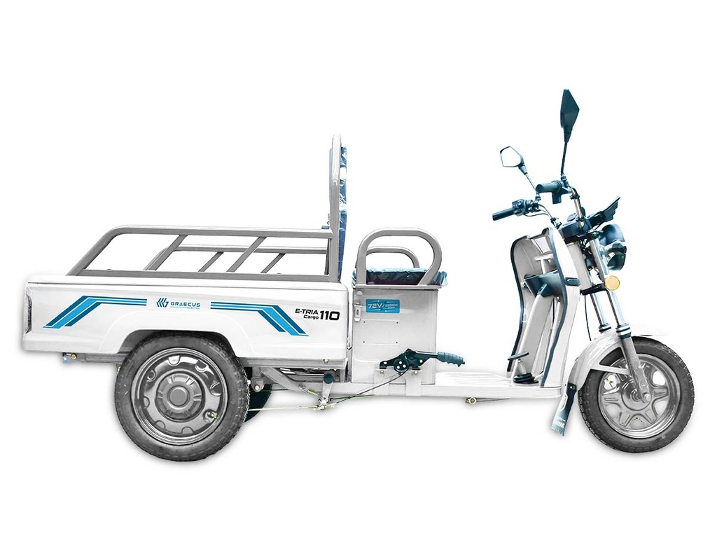 [10000951] Triciclu electric cu greutate utilă de 208 kg, viteză maximă de 35 km/h și autonomie până la 45 km. Dimensiuni caroserie: 1100 x 815 x 255 mm și baterie 72V 22.8Ah.
