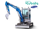 Mini excavator cu cabină A/C 4T, Kubota Diesel, cu rotire pe braț, leviere laterale de comandă și linie ciocan EB40C-PRO