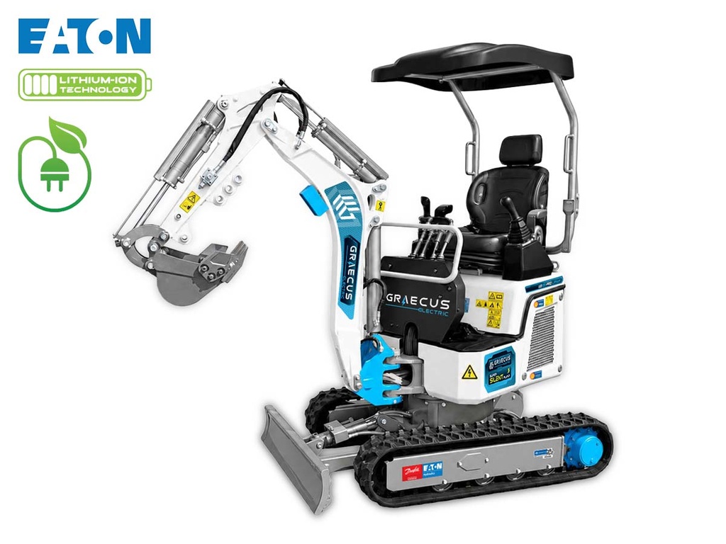 [10000985] Excavator electric compact 1.3T cu baterie litiu 72V, Hi Lo, pompă de injecție silențioasă, șasiu lung, rotire a brațului, șenile retractabile, manete laterale de control și linie de ciocan.