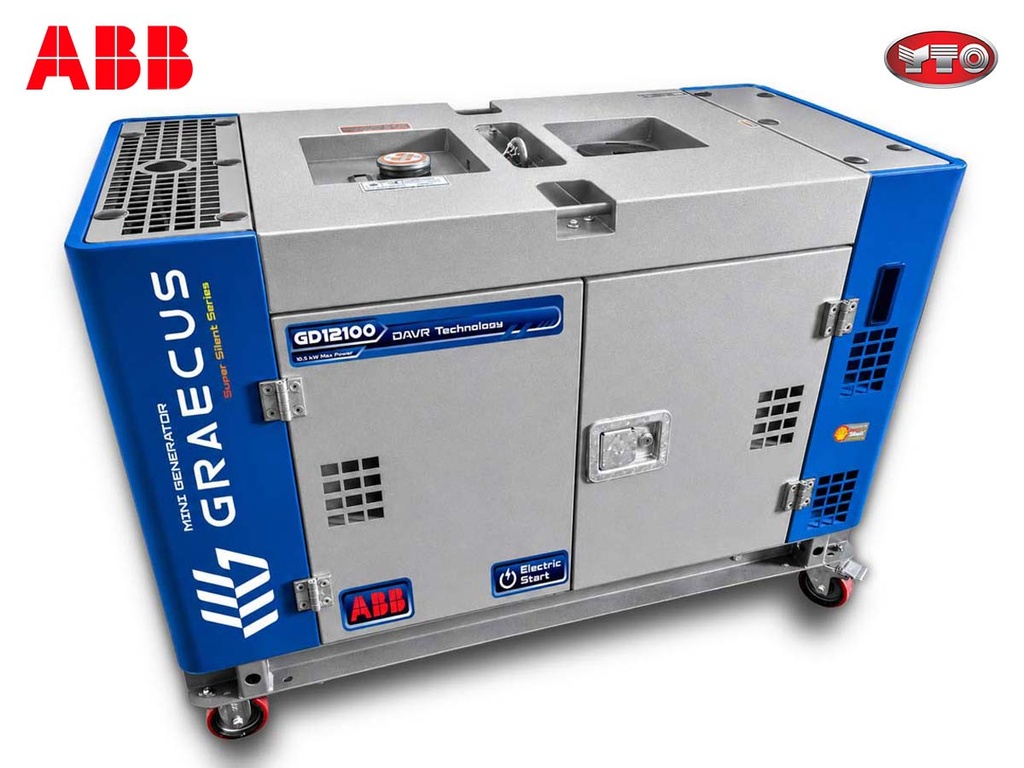 [10000988] Generator diesel silențios 9.9 kW cu DAVR, ieșire simultană monofazată și trifazată, pornire electrică, mufă ATS, prize Schuko, CEE și carcasă fonoizolantă