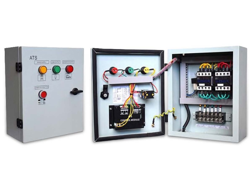 [10000990] Tablou monofazat de transfer automat ATS pentru generatoare GD Mini compatibile, cu cablu de conectare pentru alimentare de rezervă practică.